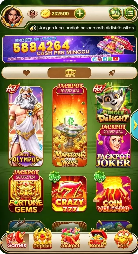 Cuplikan layar LINTAS88 — menu navigasi
